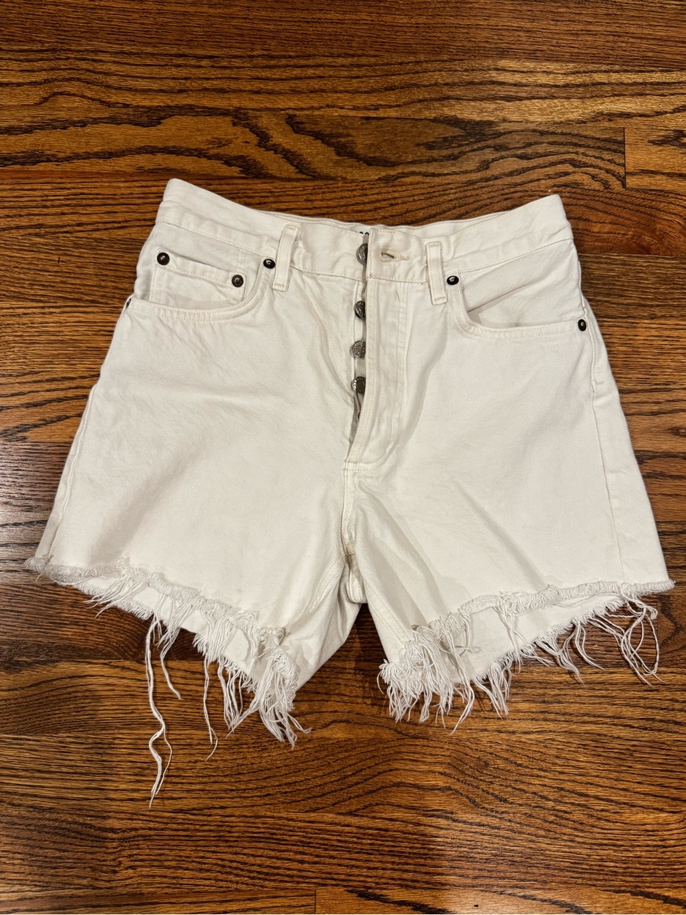 AGOLDE Reese Women’s White High-Rise Frayed Hem Denim Shorts